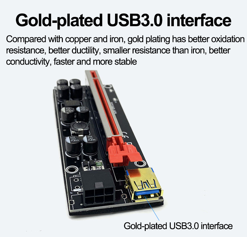Gold Plated Ver009S PCIE Riser Card 009s PCI Express 1X to 16X Extender 6Pin Power 60CM USB 3.0 Cable For Graphics Card