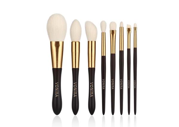 8 Pieces Essential Goat Hair Makeup Brushes Set WIth Golden Wire Drawing Ferrule