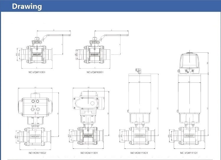 3A 1" Electric 3pcs Non-retention full port ball valve with Clamped Connection