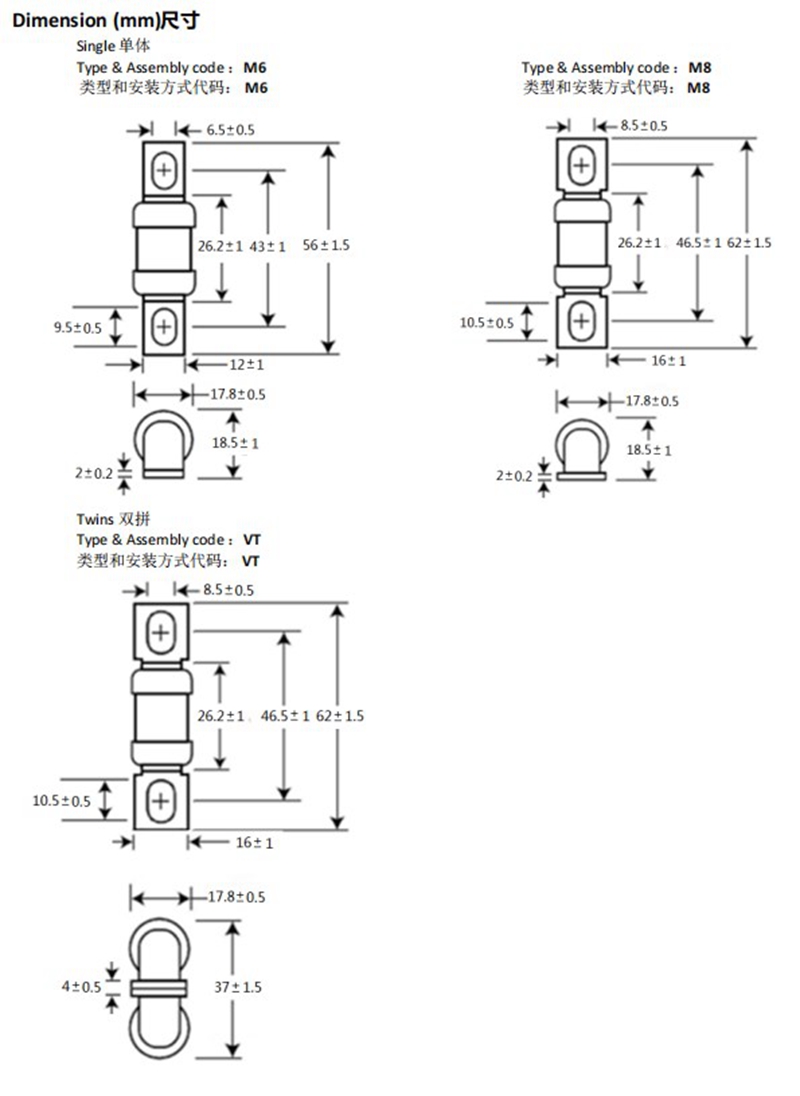 80LET Cross LMT4 Series Single Twins Class aR High Speed British Standard General Purpose Fuse 150VDC For EV HEV