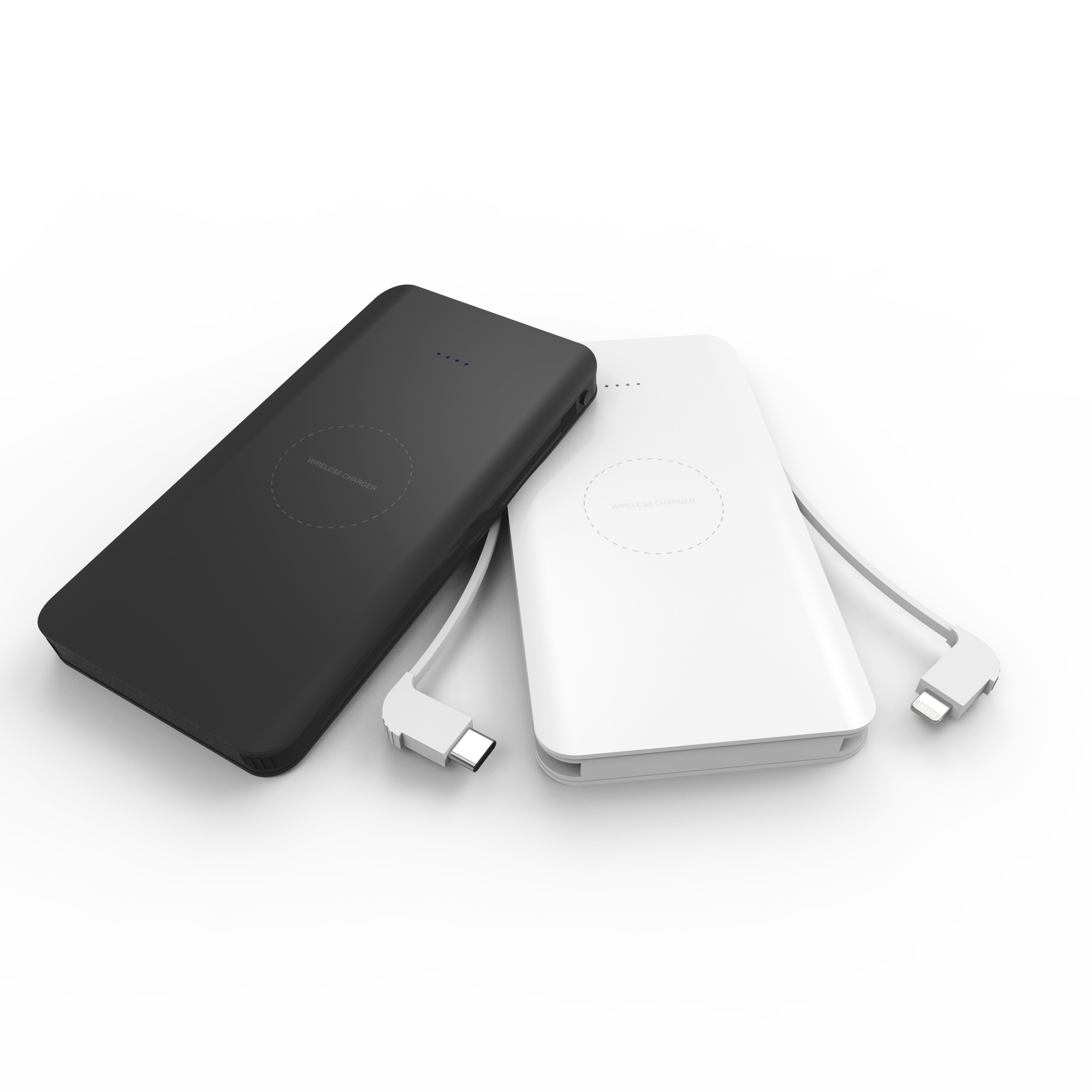 WIRELESS POWERBANK with type-c and lighting cable 8000mAh,Qi Power Bank,Portable Power Bank Charger QI Wireless Charge