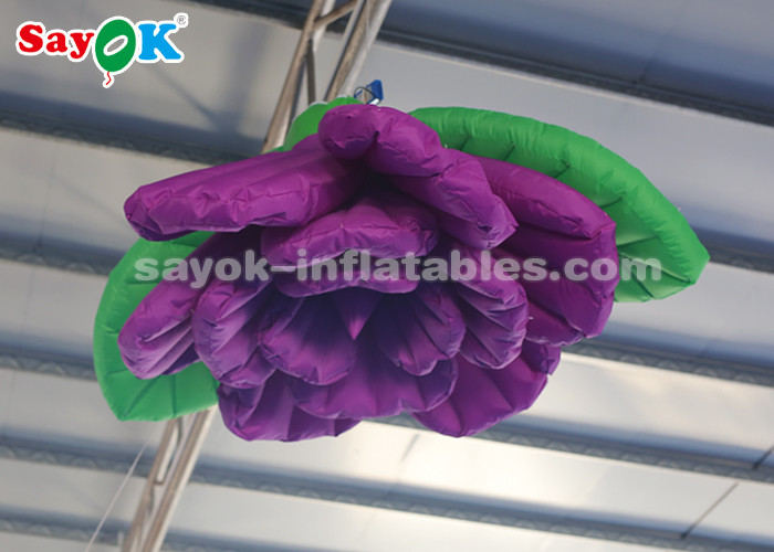 Purple 2m Inflatable Lighting Decoration Hanging Rose Flower For Lobby Stage Decor