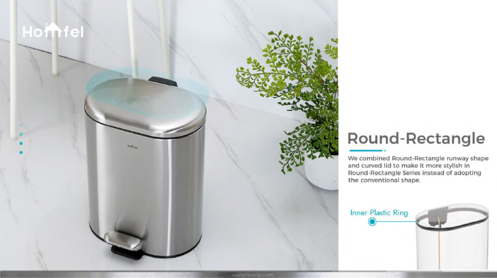 ODM Stainless Steel rounded rectangle Foot pedalTrash Can With Soft Close Lid ktichen trash bin