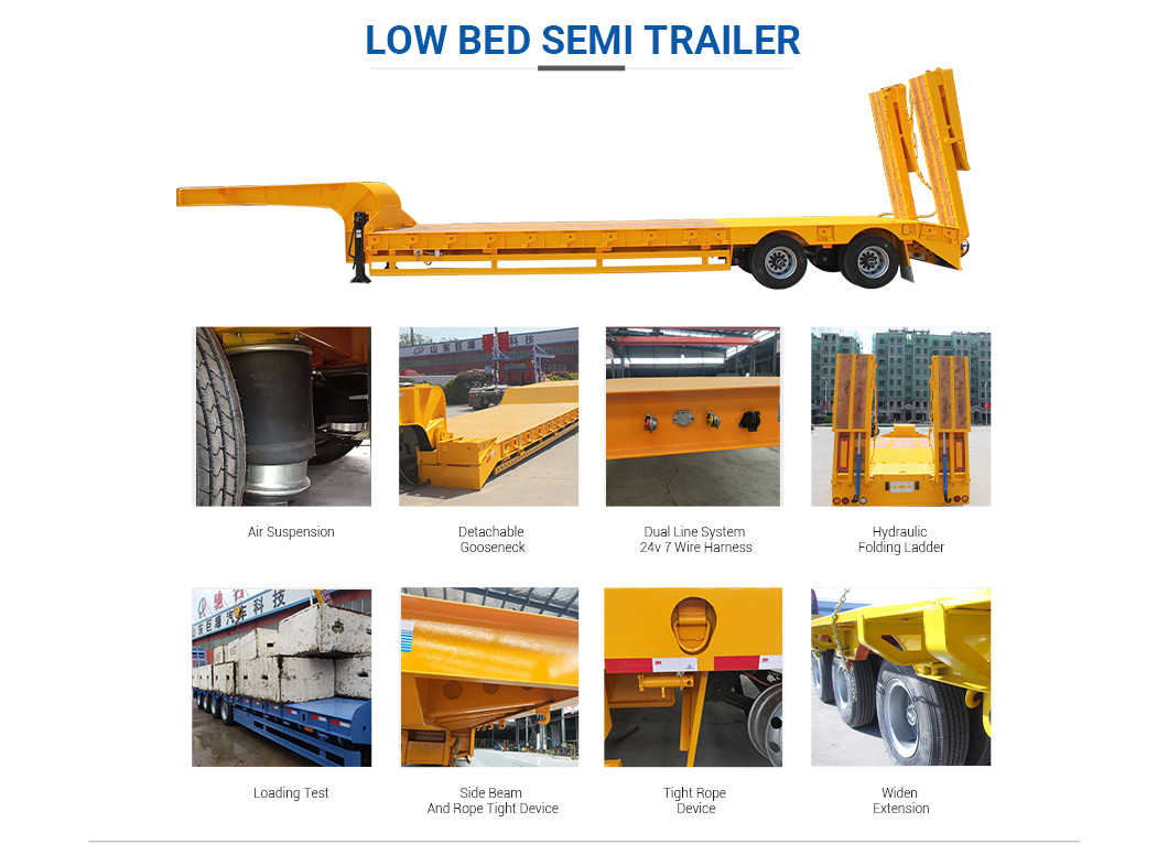 60-100 Ton Heavy Duty Lowboy Semi Trailer Suitable for Bulldozer and Crane Transport