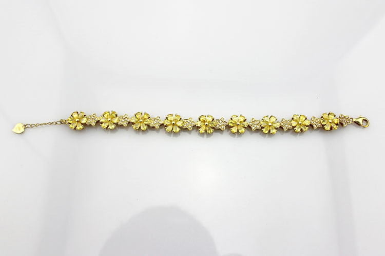 Gold Plated 925 Silver Link Flower Citrine Cubic Zircon Tennis Bracelet(B01YELLOW)