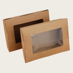 Disposable Biodegradable Takeaway Kraft Paper Salad Box With Transparent Window