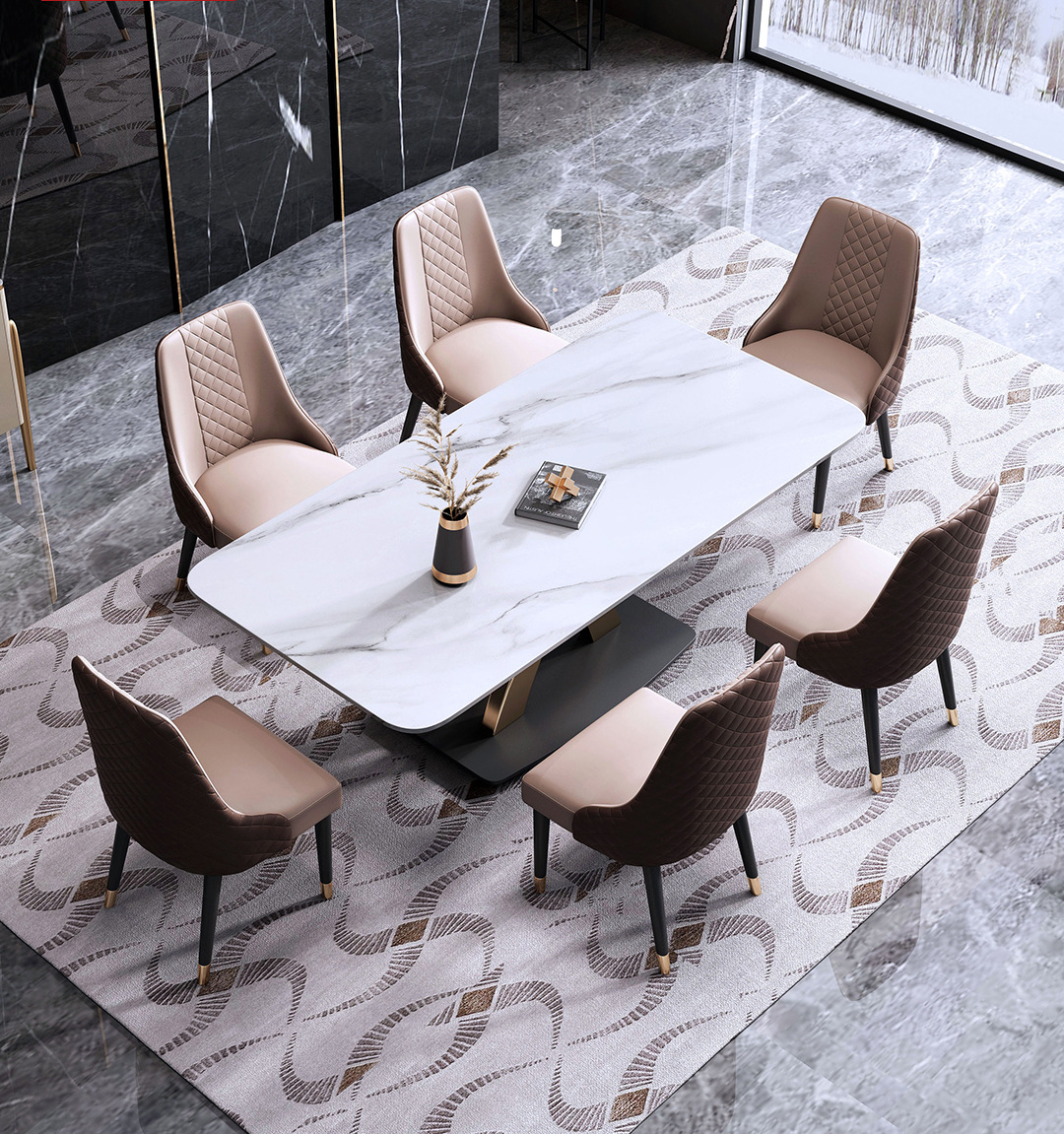 OEM Black Dining Table Marble Onyx Modern Furniture
