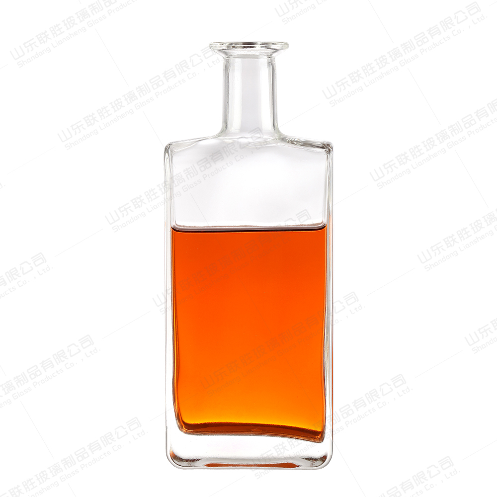 Flat Square Customized Glass Bottle For Gin Whiskey Rum 500ml 750ml 700ml