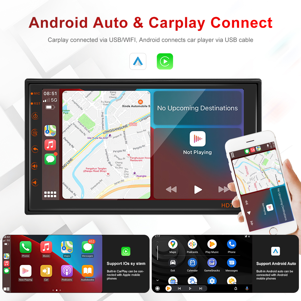 1G 16G Memory Car MP5 Player with Rear View Camera Support and Steering Wheel Control