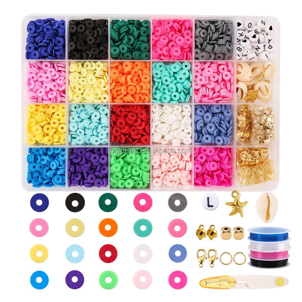 Polymer Clay Beads Flat Round in Round Shape for DIY Jewelry Making Kit Handmade Loops Bracelets Necklace Earring