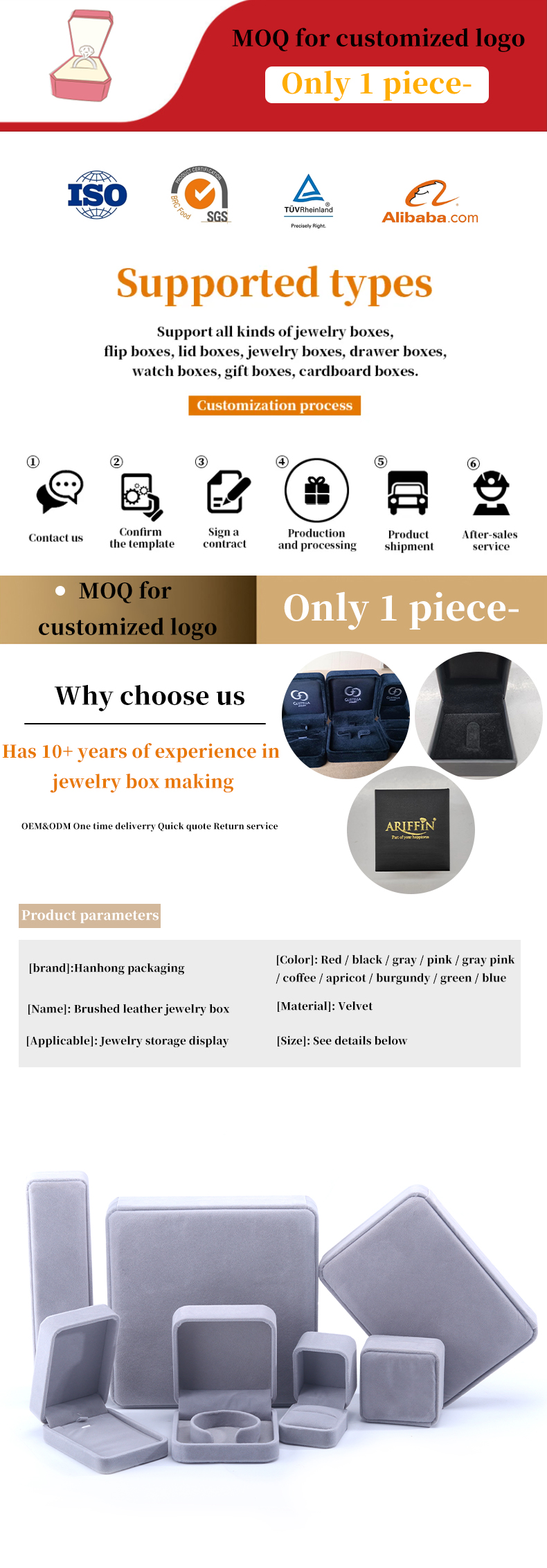 Customized Size Gray Velvet Jewelry Box for Necklace Stud Earrings Bracelet Packaging
