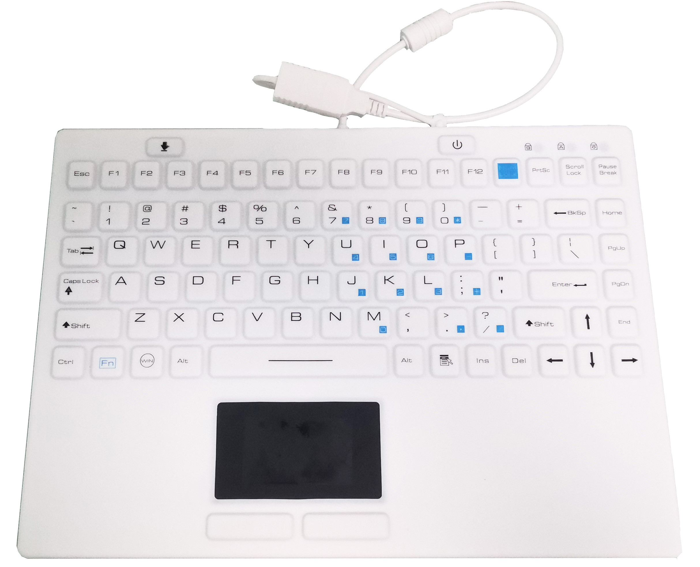IP68 Washable Cleanable Infectable Antimicrobial Medical Industrial Silicone Keyboard With Touchpad
