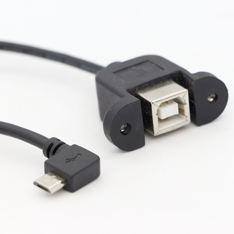 Custom Screw Locking 90 Degree Angle Micro B Male USB 2.0 Type B Female Panel Mount Extension Cable