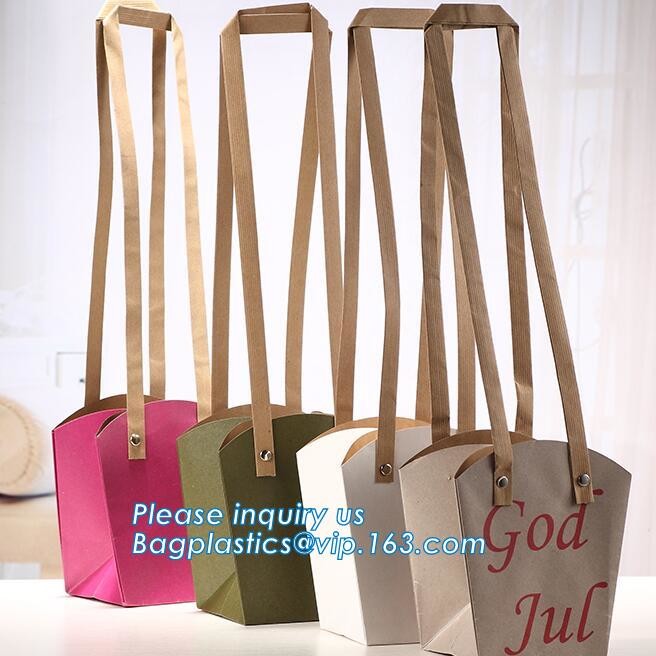 Flower carrier bag with different color customized pot plants kraft paper bag with handle,stamping logo fancy paper flow