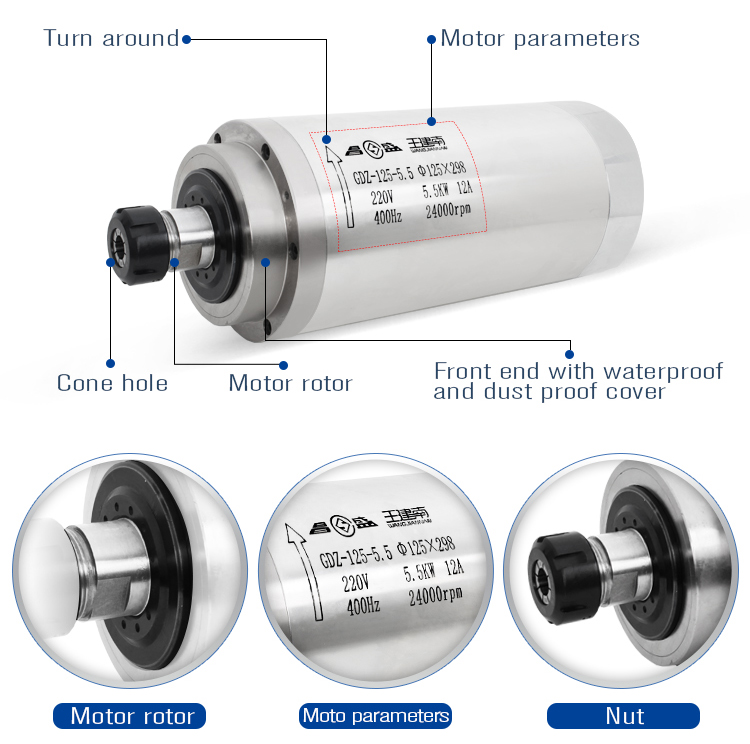 5.5kW Spindle Motor for High Speed CNC Engraving 125mm Diameter Advanced Features