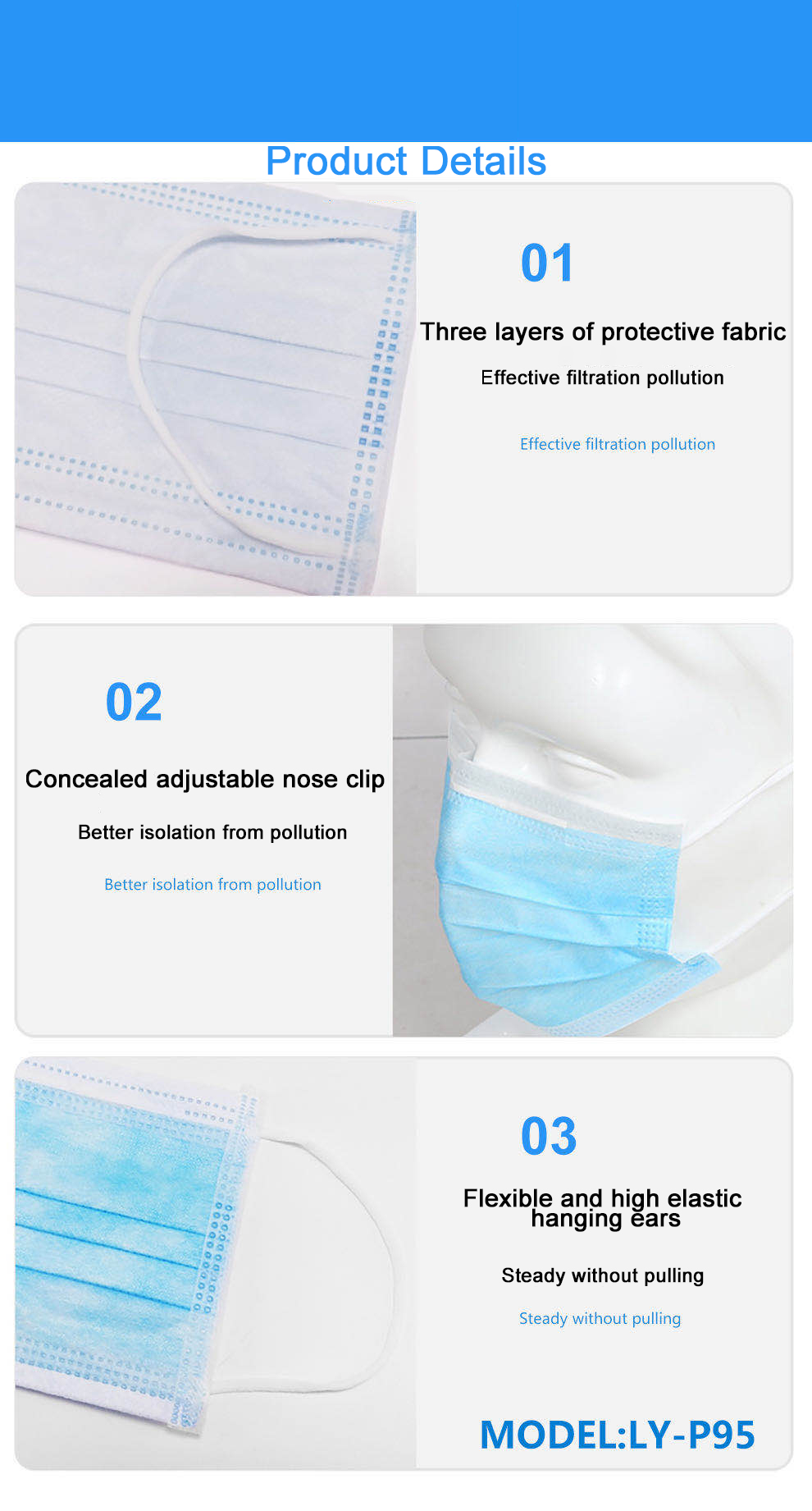 Single Use Antibacterial Face Mask 3 Layers Civil Antiviral Face Mask With Filter
