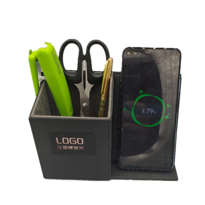 Wireless Charging LED Leather Pen Holder For Desk Multifunctional Nontoxic