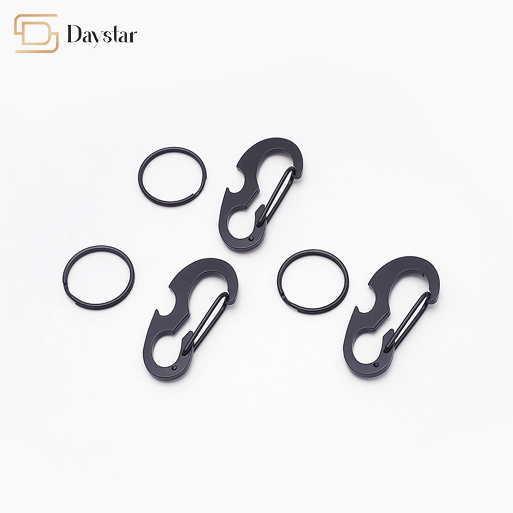 Metal Bottle Opener Carabiner , Keychain Spring Hook Hiking D Shaped Buckle