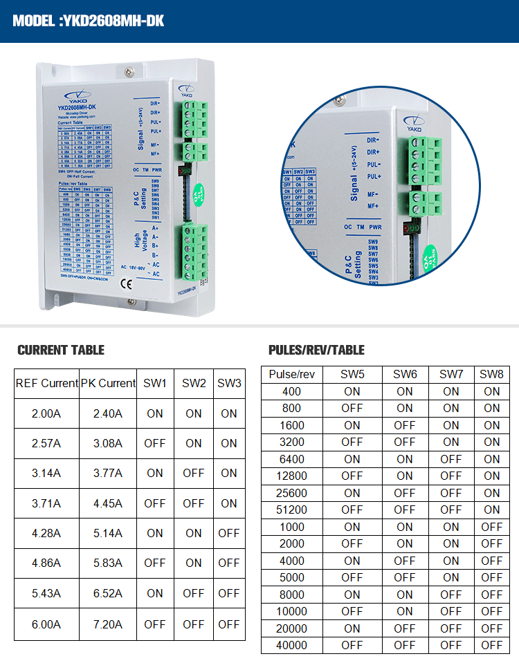 200*148*78mm Size YKD2608MH-DK Stepper Motor Driver High Power and Compact Design