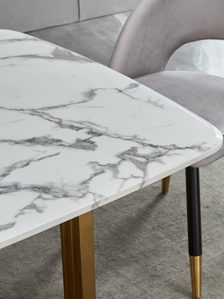 Adjustable 6 Person Round Dining Table Marble Stone Slab Top