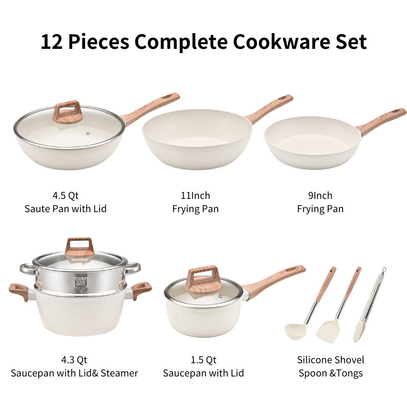 healthy cooking non-stick 12-pieces casserole dishes with glass lid