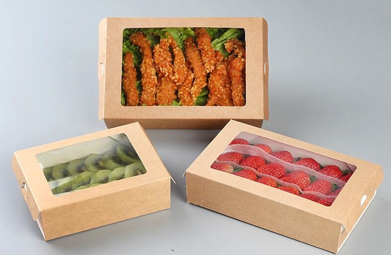 Cheap Cardboard foldable kraft paper lunch box with window,Lunch noodle fast food kraft paper box by customized logo pri