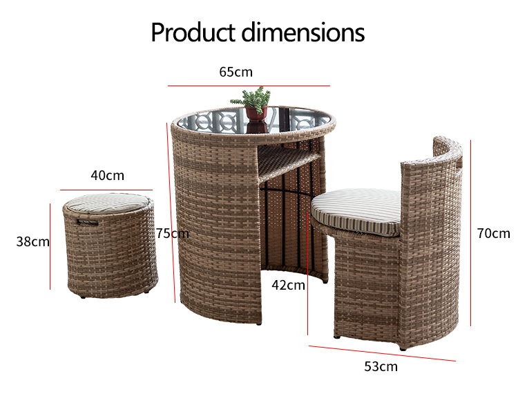 Eco Three Piece Rattan Furniture Waterproof Outdoor Dining Table And Chairs