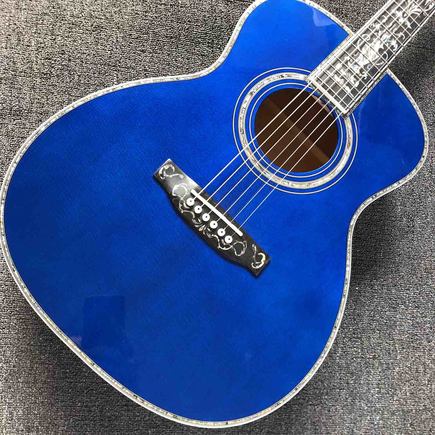 Custom OM Body Acoustic Electric Guitar Real Abalone Inlays Ebony Fingerboard Burst Maple Water Wave 301 Electronic