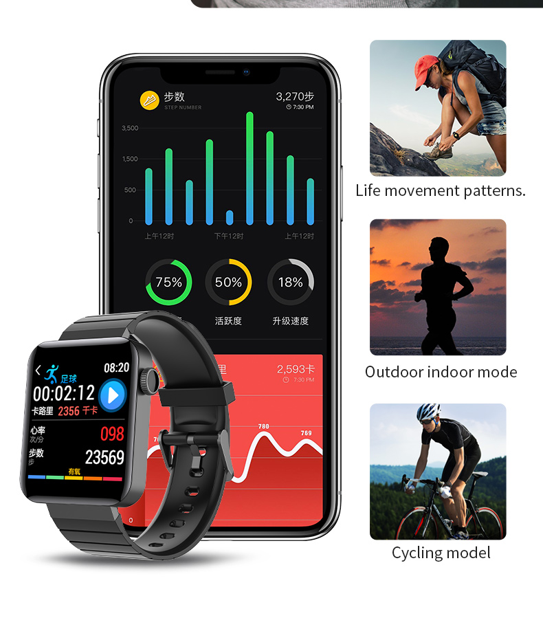 GZ-14 smart watch 1.54 Inch IP67 Waterproof Sport Pedometer Watch Health Android IOS