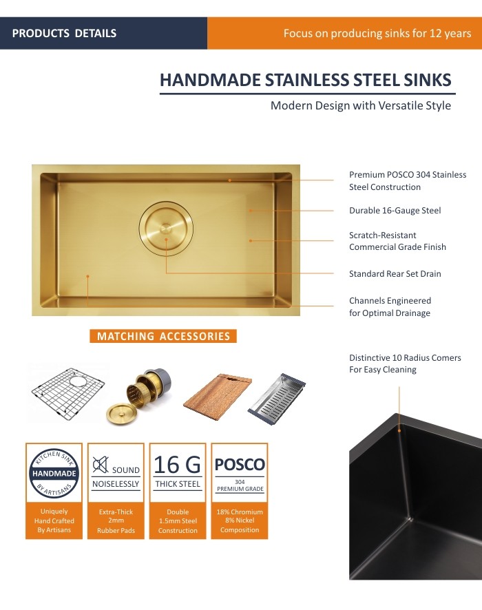 58x45 Coloured Stainless Steel Sink 23 Inch Undermount Stainless