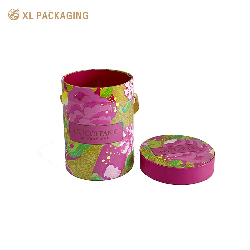 Pink Cosmetic Paper Tube Face Cream Paper Cylinder Packaging With Ribbon Handle