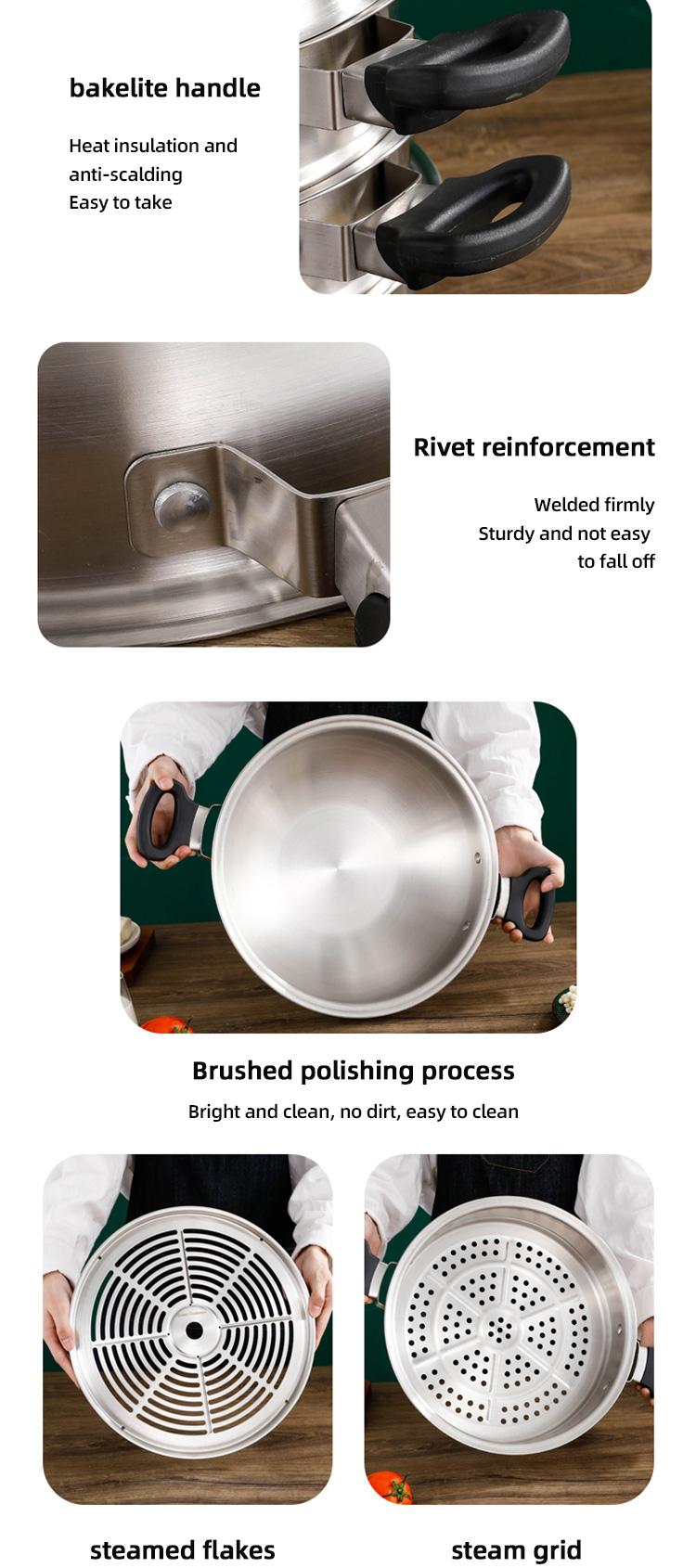 3 Layer Stackable Steamer Pot 304 Stainless Steel With Lid