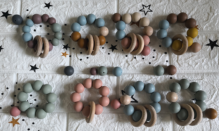 New Color BPA Free Baby Chew Necklace Round Silicone Teething Beads Brown/pink/orange/green/blue or Custom Color DL13-005 CN;GUA