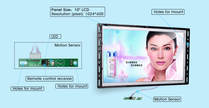 10.1" Full HD LCD Screen For Commercial Advertising Banner Display