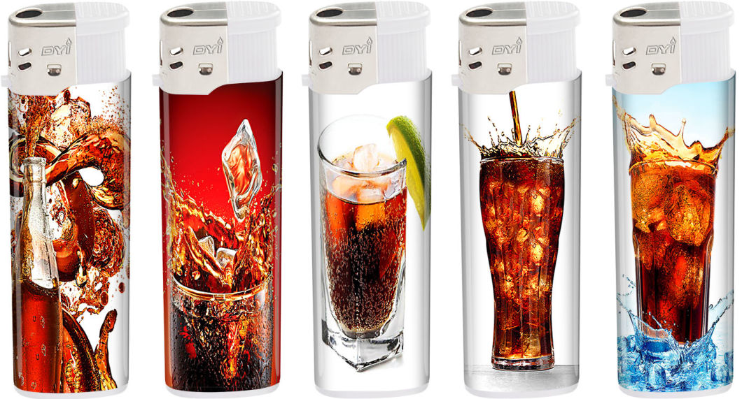 Five Label Design Electronic Disposable Refillable Gas Lighter for Cigarette Gift Nickel Wind Cap with Customer Brand