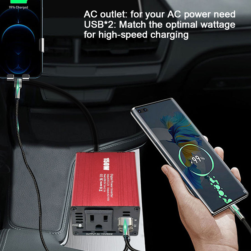 Szssth 150W DC 12v to AC 110v 220v Mini Car Power Inverter USB Converter Adapter Modified Sine Wave Inverter Charger with NFC Network