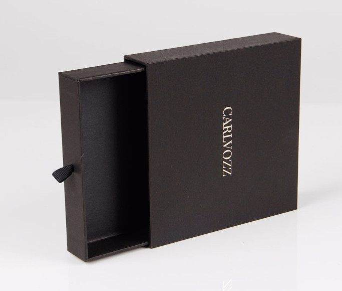 Custom Scarf Gift Box , Rigid Drawer Boxes With Black Ribbon 18cmx14cmx6cm