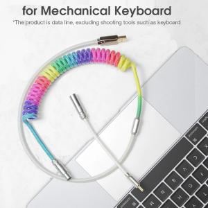 Mechanical Keyboard Cable Coiled Audio Connector Coupling USB Type-C Rainbow