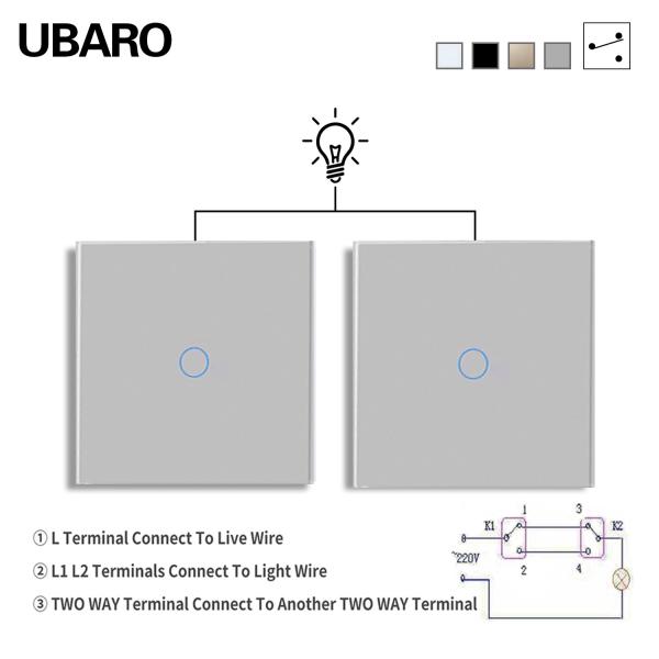UBARO EU/UK Smart Dual Switch Grey 1 Gang 2 Way 100-240Vac 50-60Hz 10A With