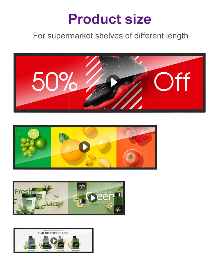 VETO 24 29 35 Inch Android HD Wall Mounted LCD Bar Lcd Panel Ultra-Thin Stretched Shelf Display