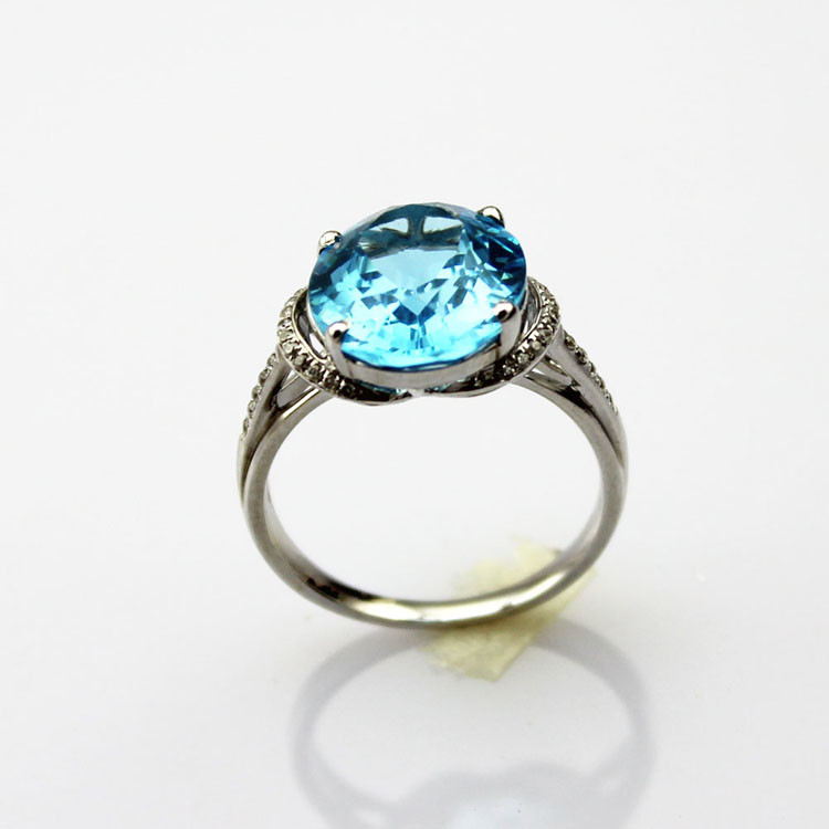 925 Silve 10mmx12mm Blue Topaz Cubic Zircon Gemstone Ring (R139)