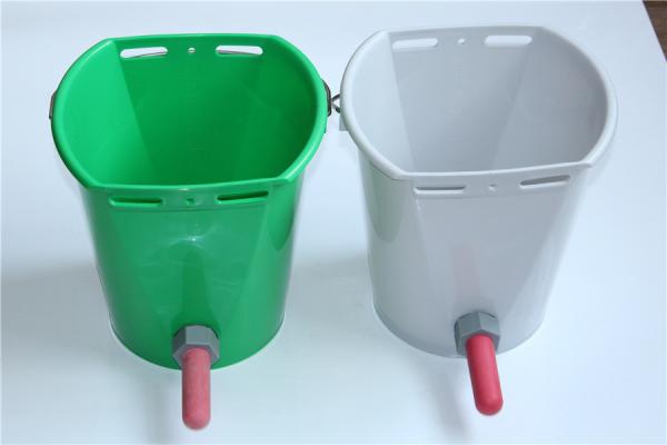 Sturdy Green/Gray 1.5 Gallon Calf Feeding Bucket with Removable Nipple and