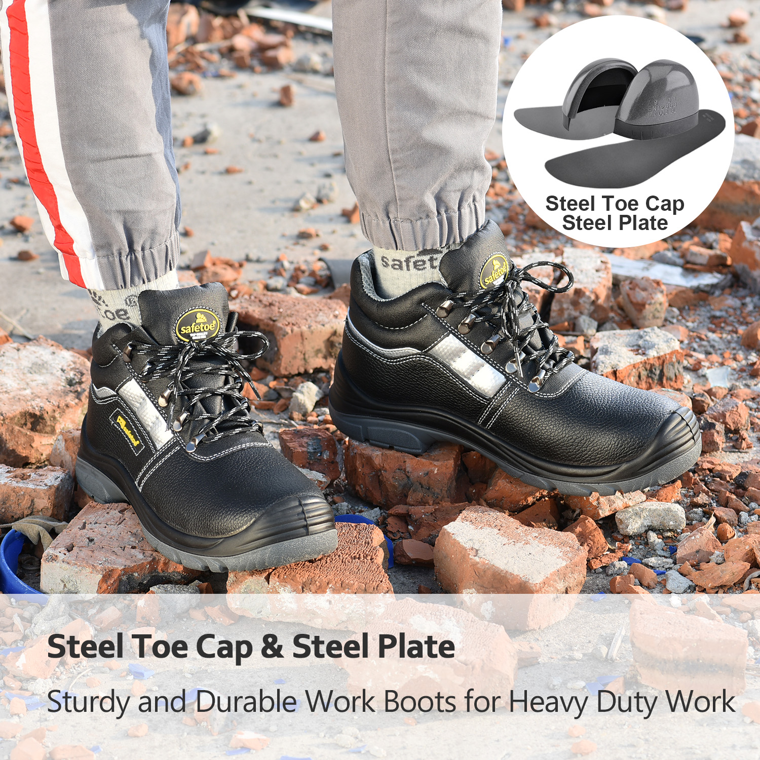 Industrial Women Mens Leather Steel Toe Boots 200 Joules Impact With Steel Plate