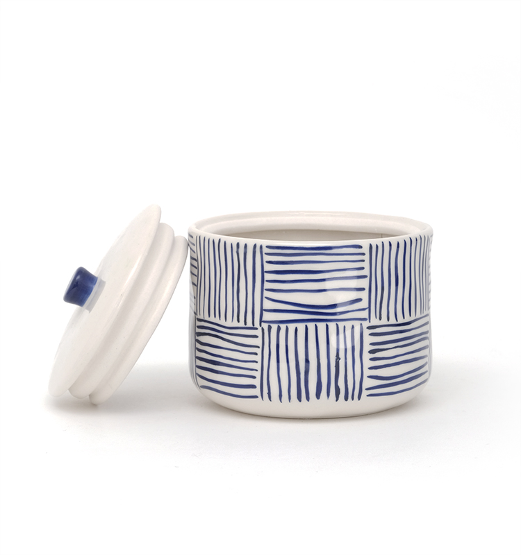 White Household Stoneware Coffee Canister Kitchen Coffee Suger Tea Round Ceramic Canister With Lid
