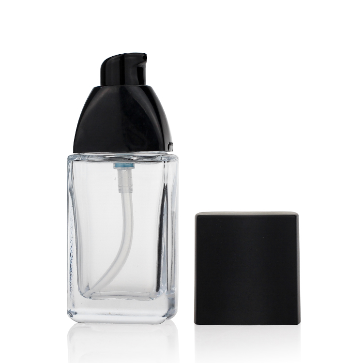 Clear Empty Square Glass Bottle For Liquid Foundation custom logo printing