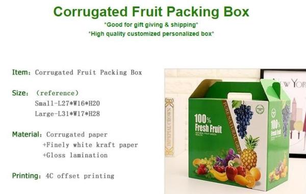 corrugated fruit packing box, kraft paper, gloss lamination, offset printing,