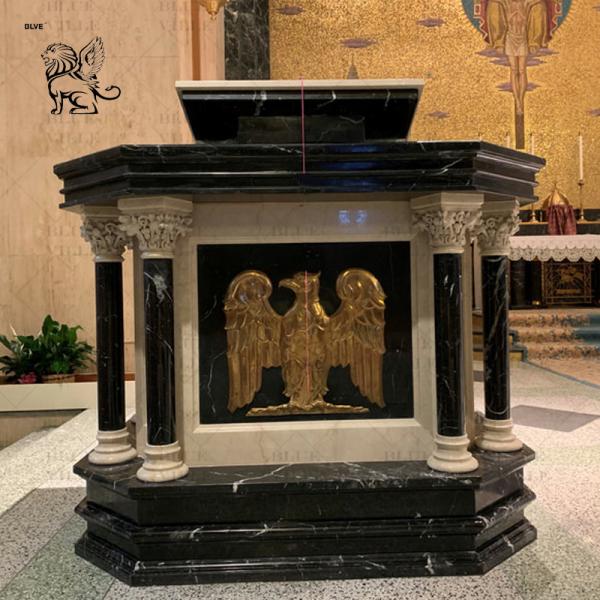 Black Marble Pope Pulpit Table Natural Stone Religious Church Altar Podium
