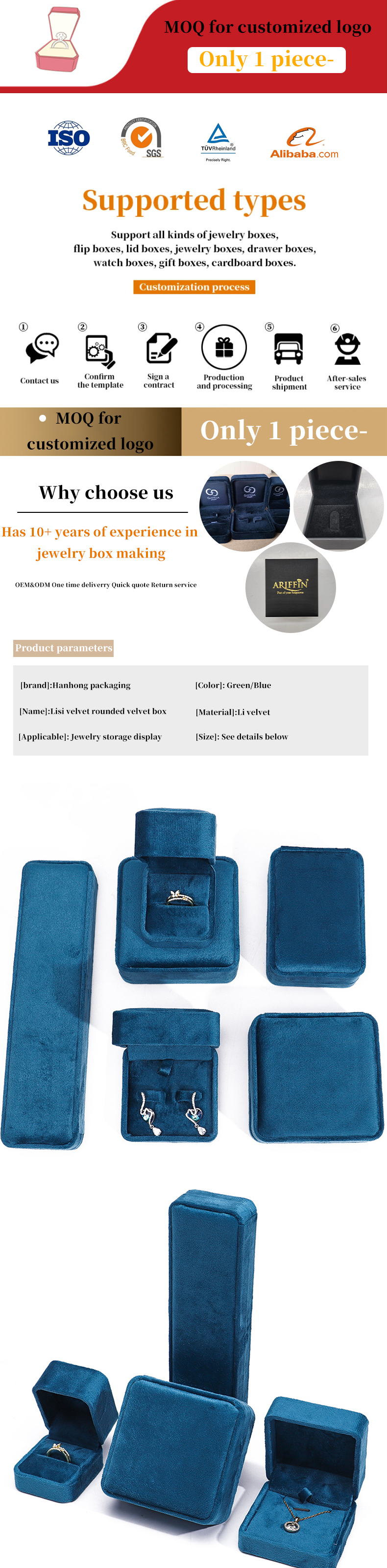 Wholesale manufacturing hot selling Luxury Jewellery Box Personalized Custom logo high end Blue Necklace Bracelet Earrings Ring Packaging Velvet
