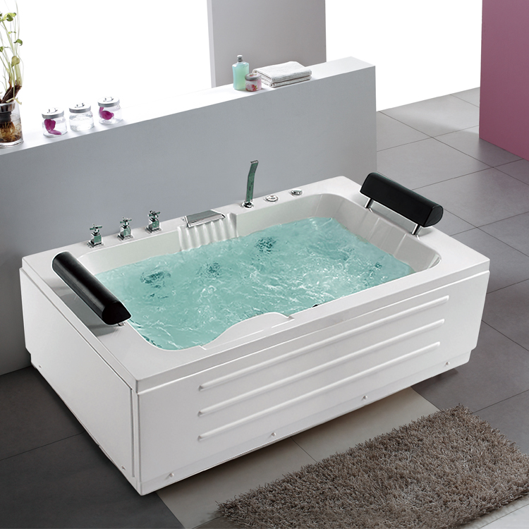 ABS Freestanding White Acrylic Corner Bathtub Rectangular 2 People