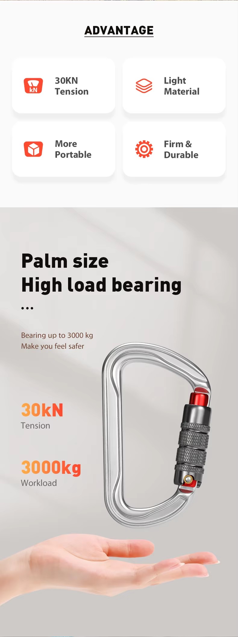 OEM Accepting 30KN Heavy Duty Carabiner Snap Hook for Mountain Climbing in Heavy Industry